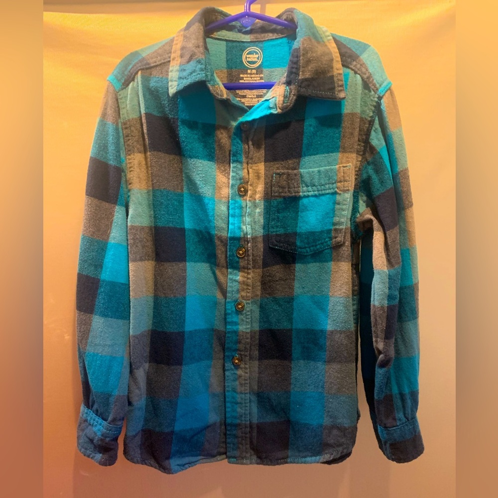 Boys Like New Blue and Black Button Down Flannel Size 8